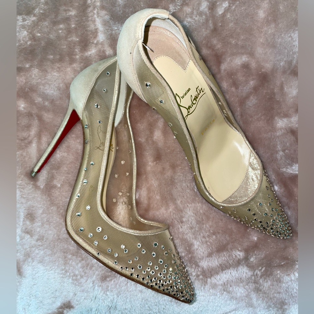 CHRISTIAN LOUBOUTIN Follies Strass embellished mesh pumps; Size: 38